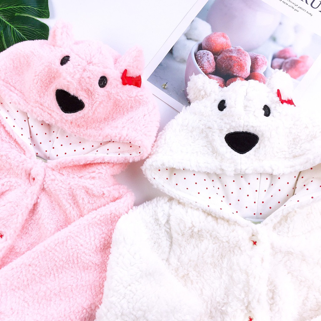 Quần Áo Áo Khoác Lông Nón Gấu Cho Bé Gái Từ 1 - 4 Tuổi