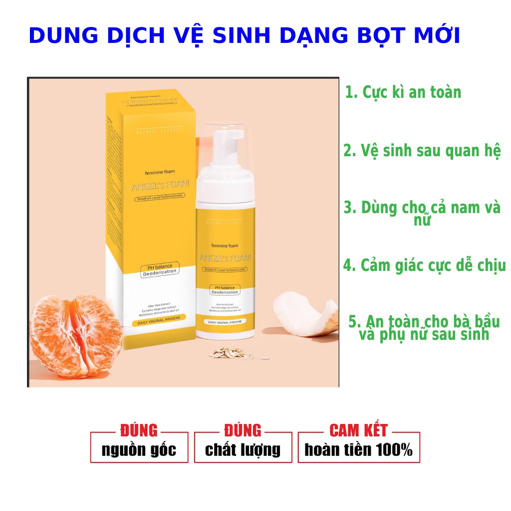 Dung dịch vệ sinh ❤Angels Foam❤ nước rửa phụ khoa an toàn 100% tự nhiên, dung dịch vệ sinh phụ nữ tốt hiện nay