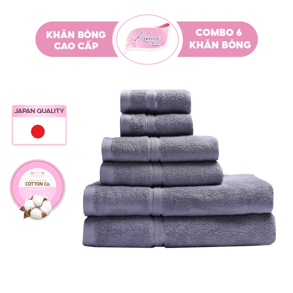 Combo 6 Khăn tắm gội mặt cao cấp Kamys Towel 100% cotton siêu thấm hút, không sổ lông, không phai màu