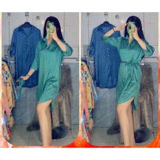 đầm sơ mi tay lỡ vải gấm