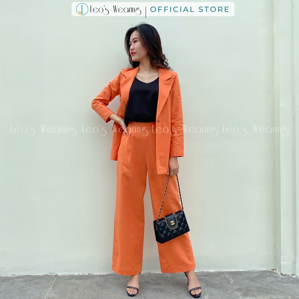 Set quần tây dài ống rộng lưng cao mix áo khoác vest tay dài LEOSWEARING mặc công sở đi tiệc K54