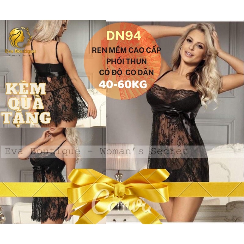 _DN94_Váy ngủ Ren buộc nơ ngực phối thun co giãn sexy [evaboutique9x]