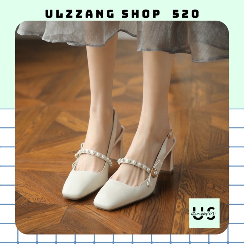 Guốc mũi vuông quai đính ngọc 7P 2 màu thời trang kiểu Hàn Quốc hiện đại trẻ trung Ulzzangshop520