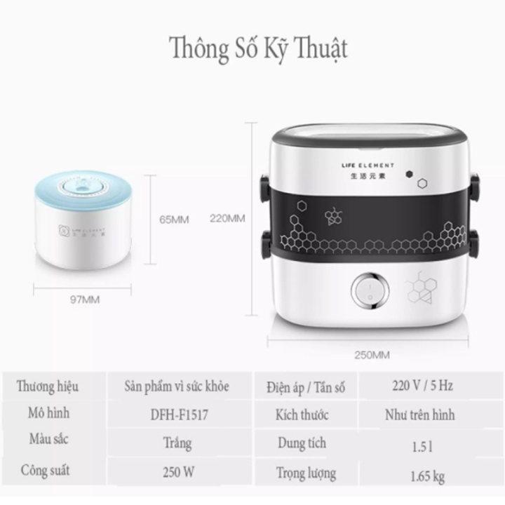 Hộp cơm điện Life Element 4 bát gốm sứ 2 tầng Cao Cấp cho dân văn phòng