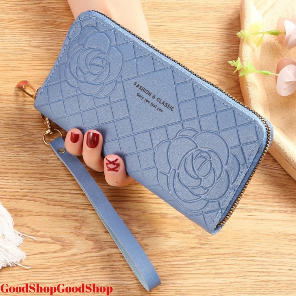 VÍ NỮ DÀI CẦM TAY, PHỐI HỌA TIẾT BÔNG HOA VÀ KẺ SỌC CARO VÔ CÙNG SANG TRỌNG, VỚI ĐƯỜNG MAY TINH TẾ, SẮC XẢO NEW-0059