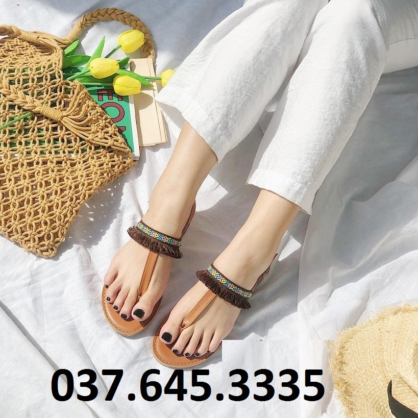 Dép Sandal Thổ Cẩm Tua Rua Xỏ Ngón