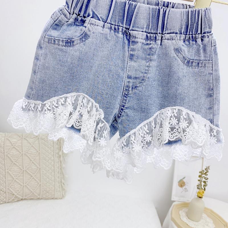 Quần Short Jeans Ống Rộng Màu Trơn Cho Bé Gái