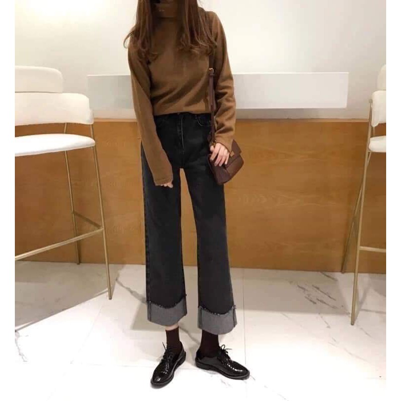 [ AI CUTE HƠN EM!!] QUẦN JEAN NỮ ỐNG RỘNG CAO CẤP BABO MÀU ĐEN CỰC HOT CỰC HIT-KCS12309