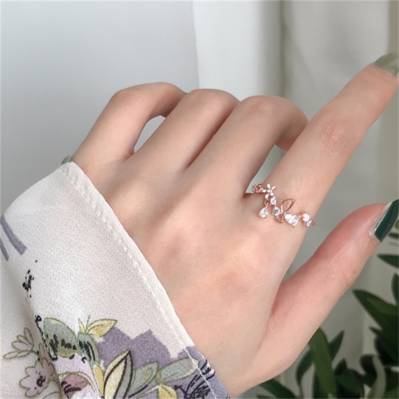Nhẫn hở mạ vàng hồng đính đá nhân tạo thời trang thanh lịch