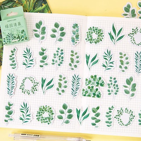 Hộp 45 miếng sticker mẫu cành lá cây xanh