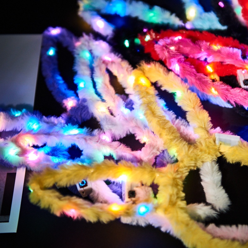 Băng Đô Cài Tóc Hình Tai Thỏ Có Đèn LED Phát Sáng Độc Đáo