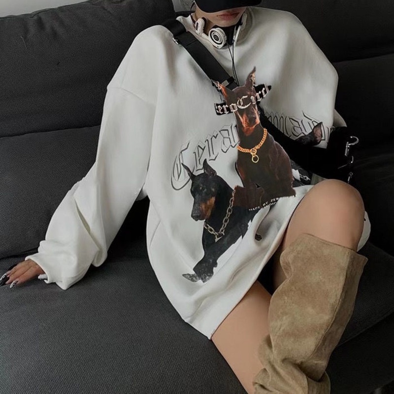 Áo Hoodie Tay Dài In Họa Tiết Thời Trang Trẻ Trung 191044Áo Thun Dáng Suông Đơn Giản Thời Trang Cho Cặp Đôi