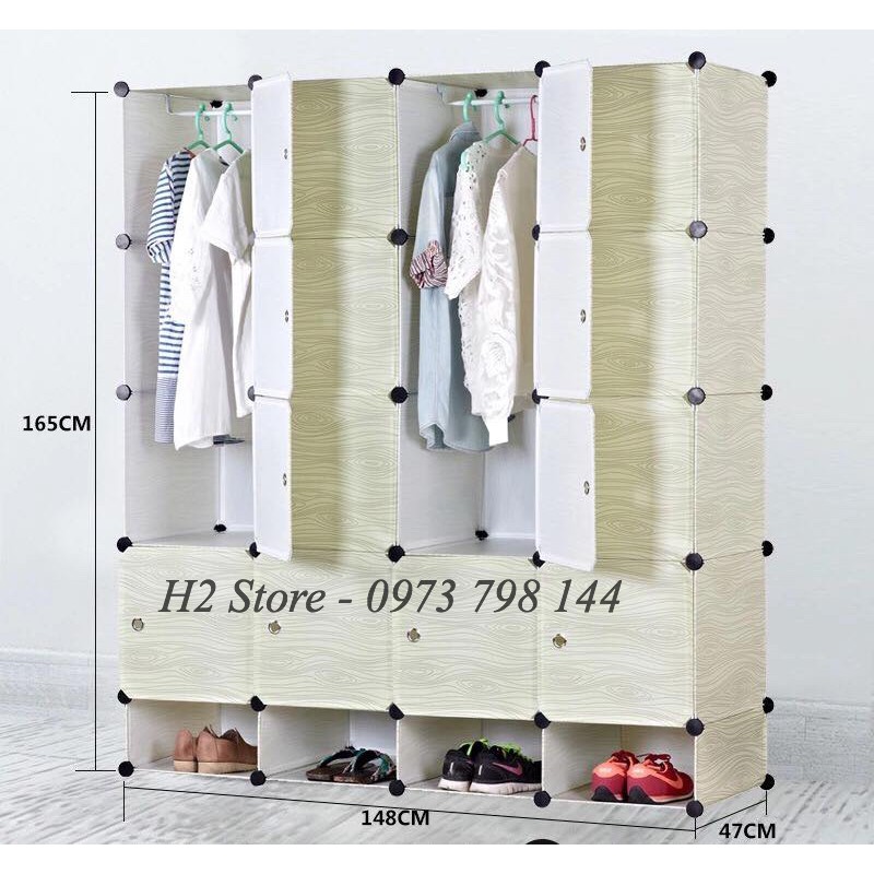 [RẺ NHẤT SHOPEE] TỦ NHỰA LẮP GHÉP 16 Ô + 4 GIÀY MÀU GỖ ĐỂ ĐỒ ĐA NĂNG THÔNG MINH sâu 47cm