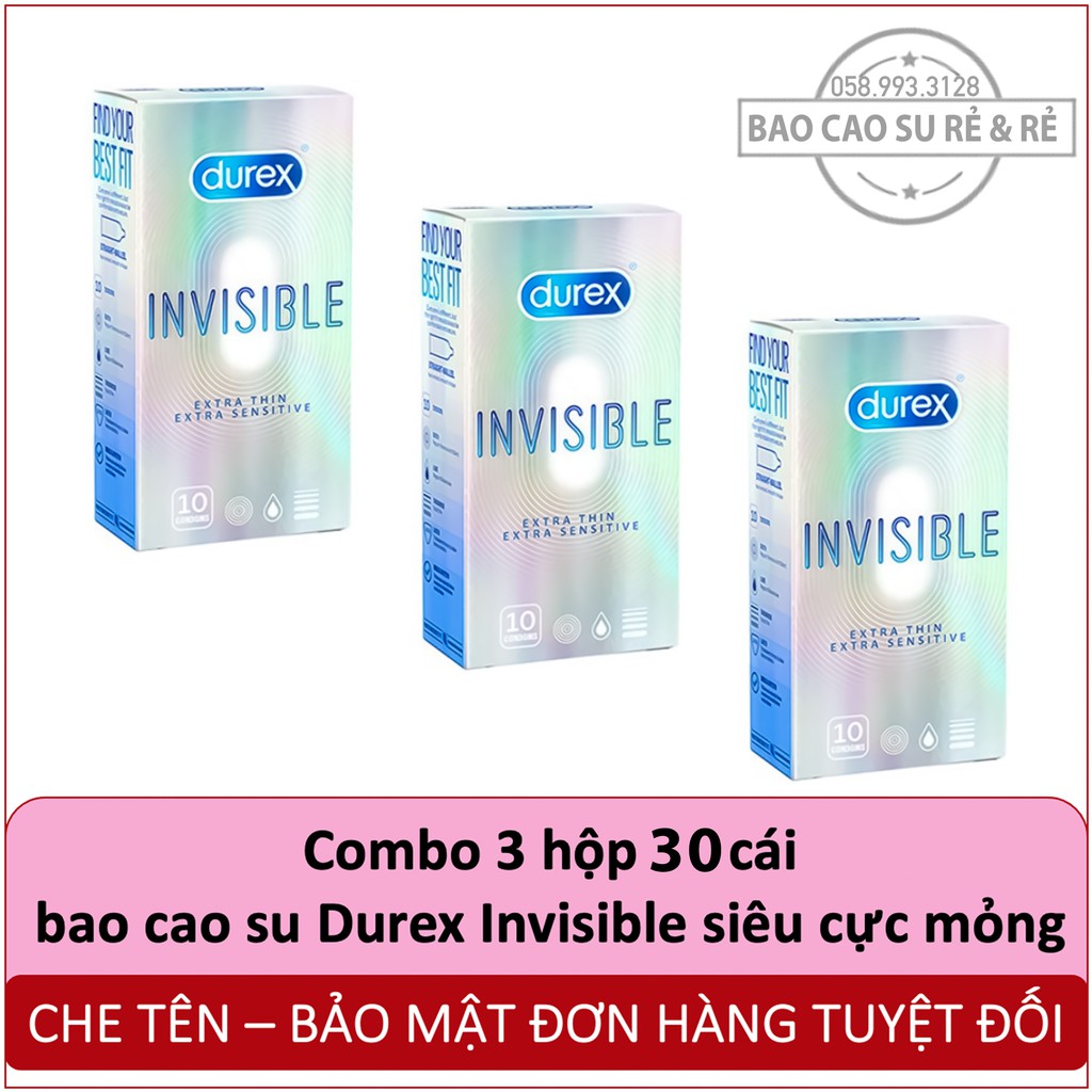 [DEAL HOT] Combo 3 hộp 30 cái Bao Cao Su SIÊU CỰC MỎNG DUREX INVISIBLE