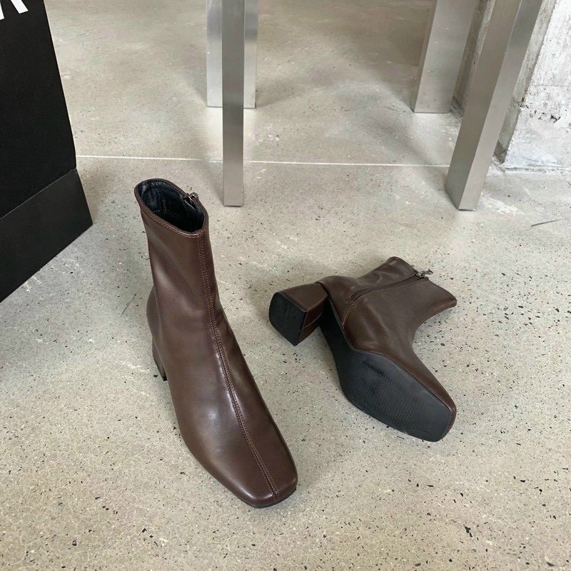 Giày bốt nữ giày boot ôm cổ chân, hàng cao cấp fullbox  gót vuông 5p thiết kế khóa kéo cạnh thời trang GUUEM GBMJ88