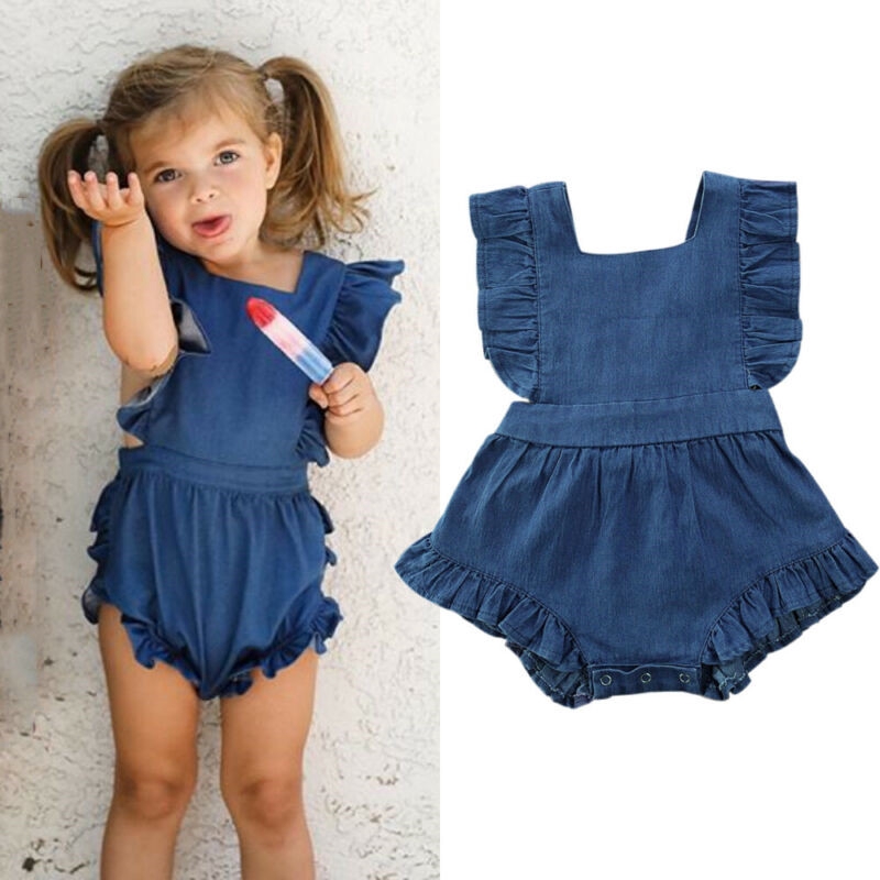 Jumpsuit Denim Cổ Chữ V Cho Bé Gái