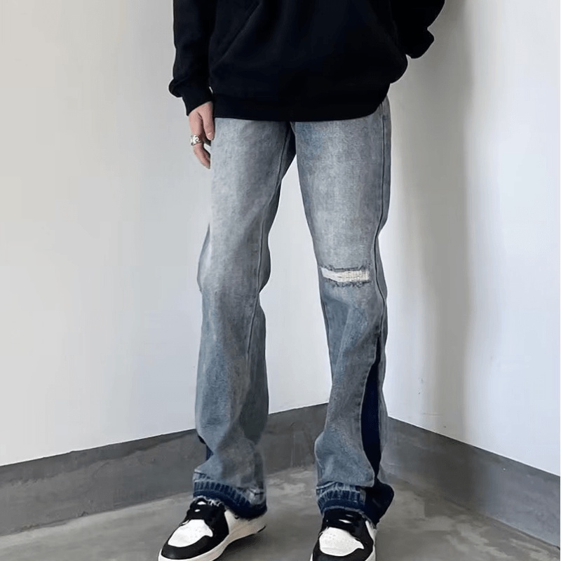 Quần Jean Dài Dáng Rộng Chống Mòn Phong Cách Hip Hop Đường Phố Hàn Quốc Cỡ S-3XL Cho Nam