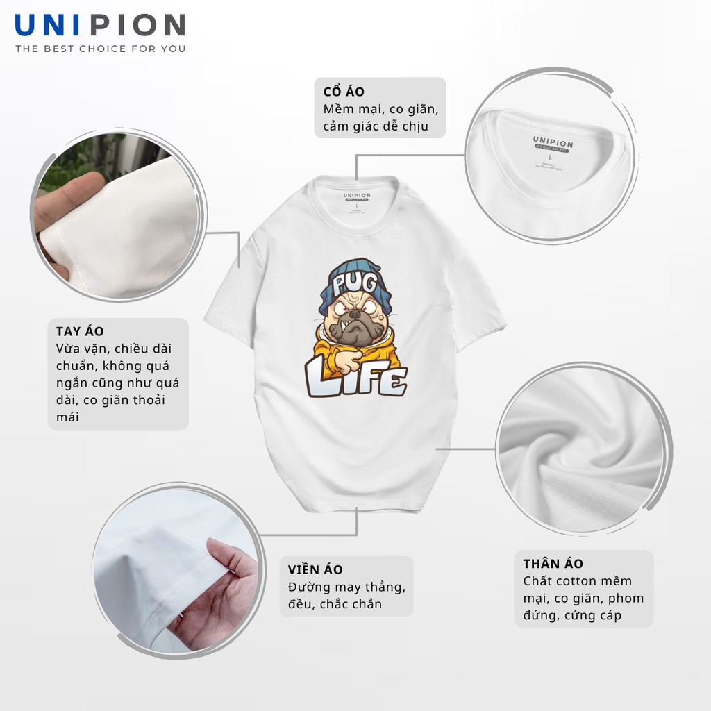 Áo thun nam cổ tròn PUGLIFE vải Cotton co giãn, dày dặn, form regular fit