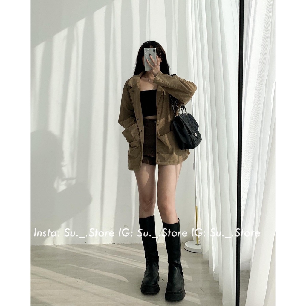 Áo khoác nhung gân oversize túi vuông A2364 SUSTORE