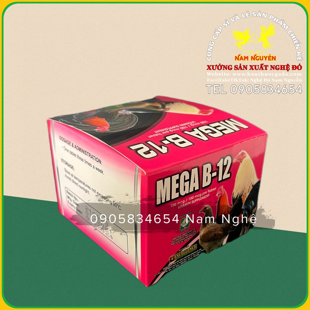 Vitamin MEGA B12 nuôi gia cầm 1 HỘP, bóng lông, hừng gà, Philippine