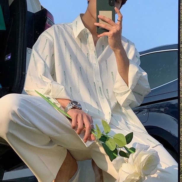 Áo Sơ Mi Tay Dài Dáng Rộng In Chữ Màu Gradient Phong Cách Hàn Quốc Thời Trang Cho Nam bigsize simple áo sơ mi unisex lụa fashion áo sơ mi nam dài tay áo sơ mi nam from rộng
