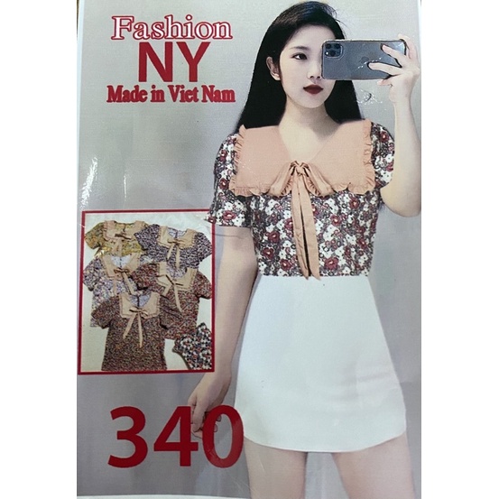 Áo sơ mi hoa nhí cổ bèo phối nơ xinh xắn