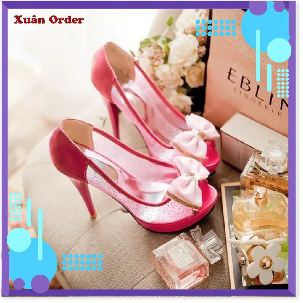 Đồng giá 100k toàn shop - {Xả Kho Lỗ} (Sẵn đen, size 35) giày cao gót đế đúp đính nơ - XN06