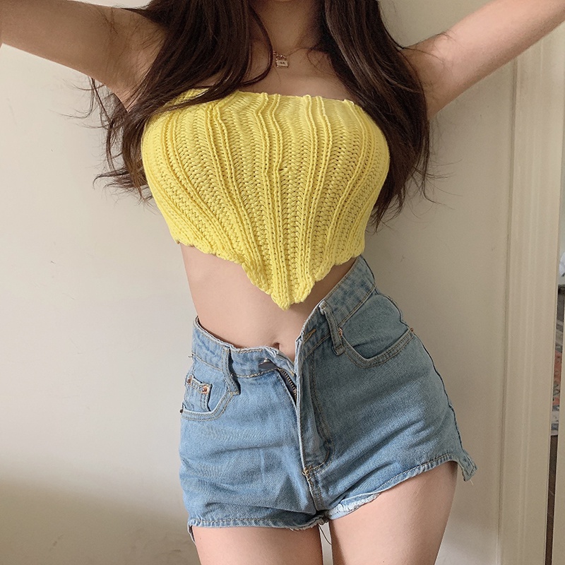 QADCOL  Áo Ống Ngắn Dáng Ôm Cột Dây Gợi Cảm Thời Trang Mùa Hè Hàn Quốc Cho Nữ