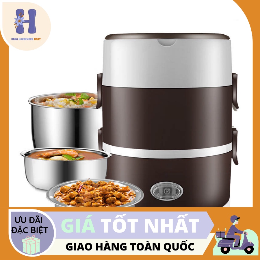 Hộp Cơm Cắm Điện - 3 Tầng Có Chức Năng Giữ Nhiệt, Hâm Nóng và Nấu Chín Đồ Ăn - Dành Cho Dân Văn Phòng, Du Lịch Tiện Lợi