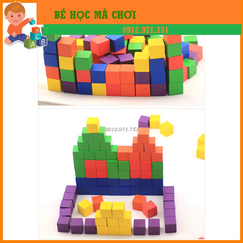 100 Khối gỗ lập phương (cube) mộc / màu