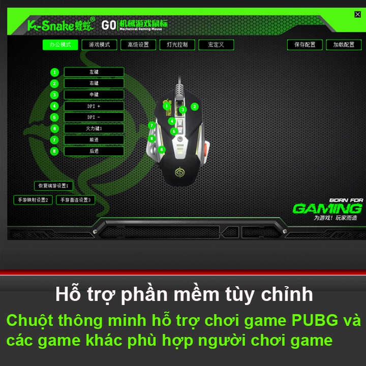 Chuột gaming cao cấp K-Snake G0 led đa màu - tích hợp switch tăng giảm độ nặng (đen) Nhất Tín Computer
