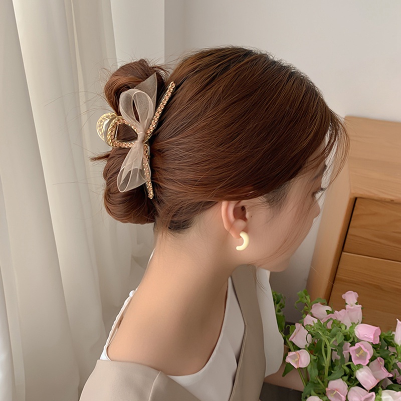Kẹp Tóc Nơ Lưới Đính Đá Phong Cách Hàn Quốc Dành Cho Nữ