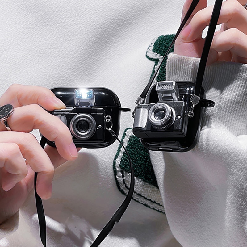 Vỏ bảo vệ HdoorLink hộp sạc tai nghe Air-pods 1 2 3 Pro bằng tpu hình máy ảnh 3d sáng bóng