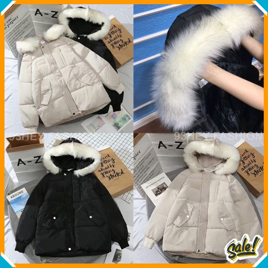 Áo Khoác Phao Nữ Dáng Ngắn Mũ Lông Tháo Rời Hàng Quảng Châu 93HEY AKP03 | BigBuy360 - bigbuy360.vn
