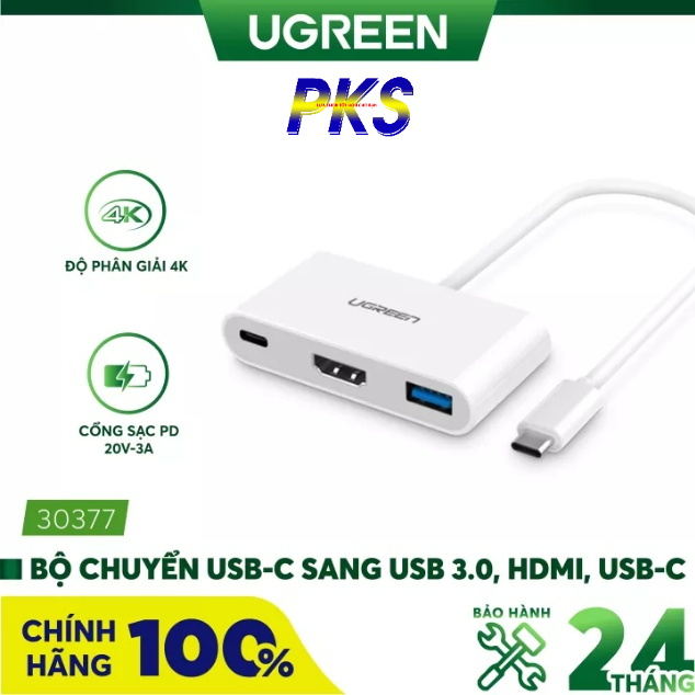Cổng chuyển USB Type C to USB 3.0 và HDMI chính hãng Ugreen 30377