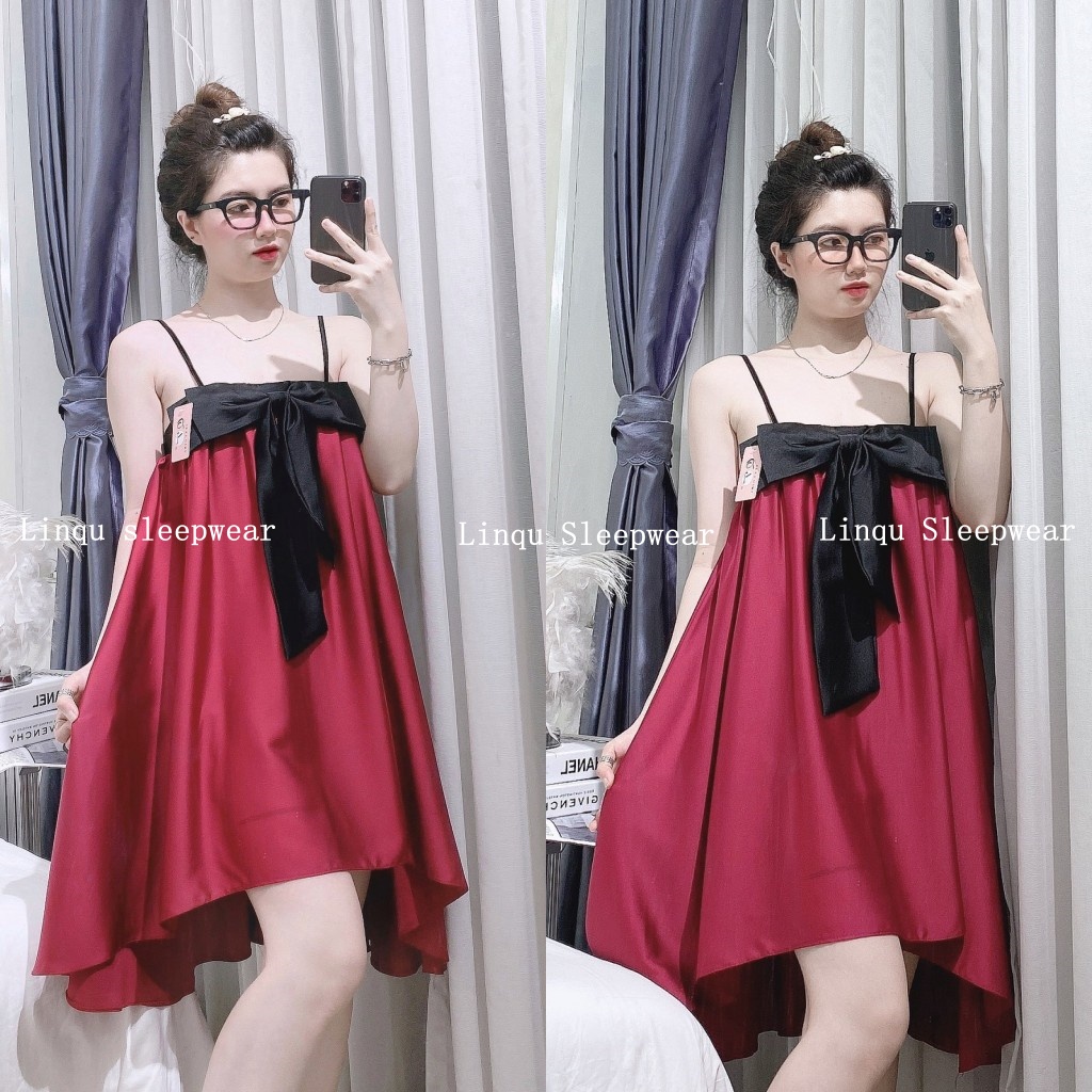 Váy ngủ 2 dây sexy, Váy ngủ sexy nữ chất lụa latin mềm mại Freesize - Linqu Sleepwear