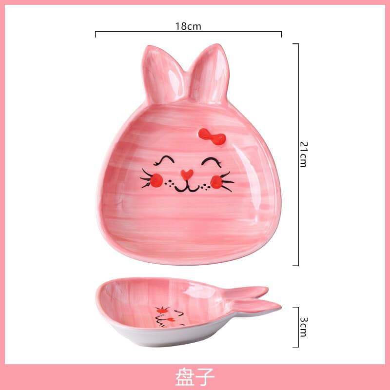 Set Bát Đĩa 🌸THỎ HỒNG🌸 Bát đĩa ăn cơm ăn mì, decor bàn ăn dễ thương