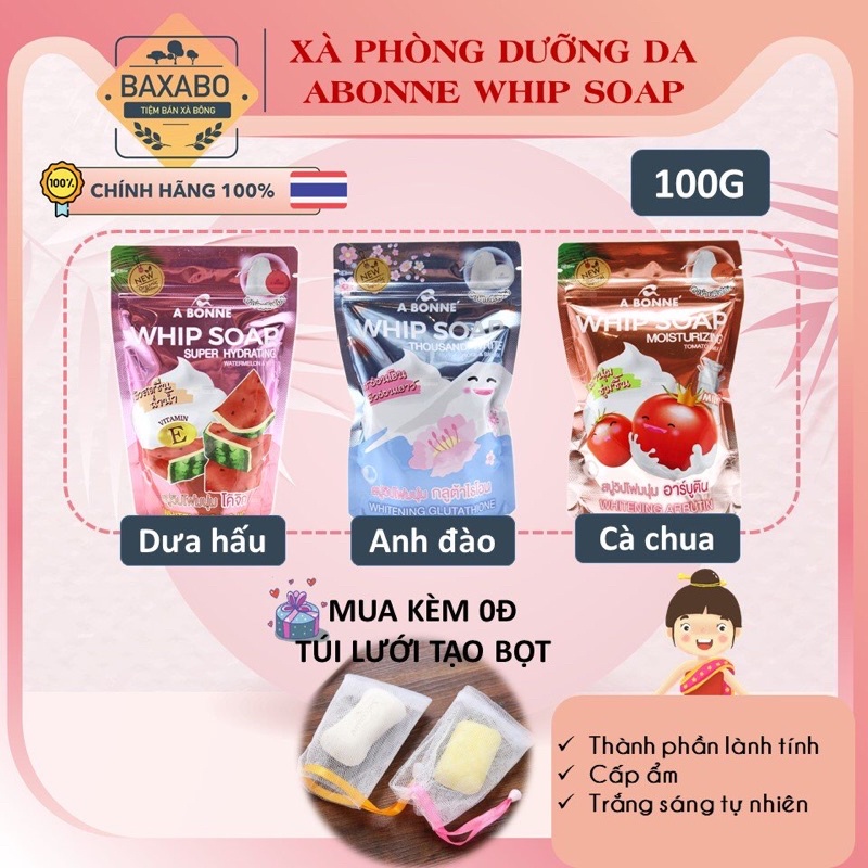 XÀ PHÒNG DƯỠNG DA ABONNE WHIP SOAP NỘI ĐỊA THÁI LAN 100GR - TẶNG KÈM TÚI LƯỚI TẠO BỌT XÀ PHÒNG CAO CẤP