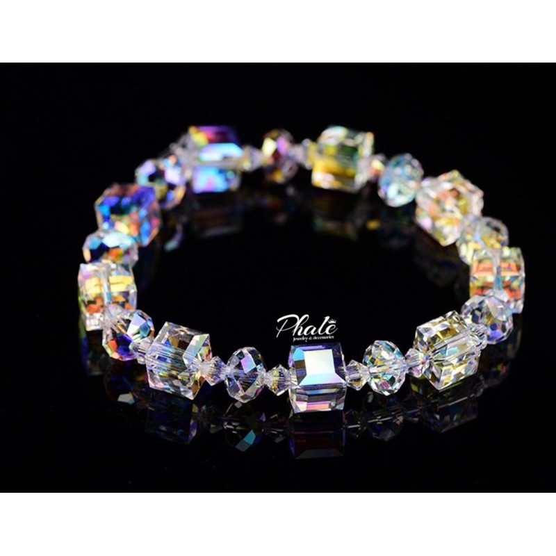 Vòng Tay Pha Lê Vuông-Tròn Dẹp S08mm Được Thiết Kế Từ Pha Lê Swarovski