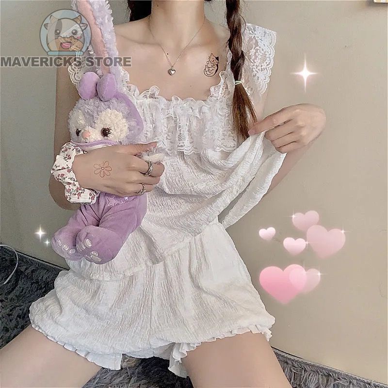 Bộ Đồ Ngủ Hai Dây Viền Ren Gợi Cảm Mùa Hè Mới Phong Cách Hàn Quốc Cho Nữ
