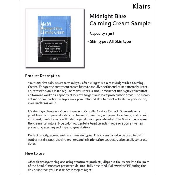 (Hàng Mới Về) Kem Dưỡng Da Mắt Klairs: Midnight Blue Calming Cream Vitamin E