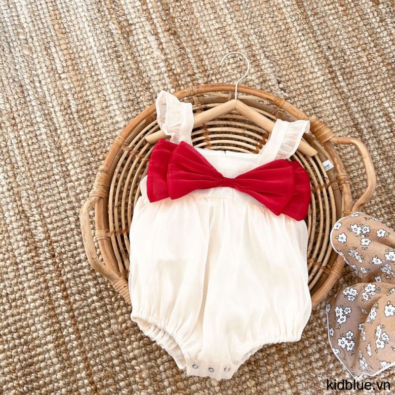 Bộ Áo Liền Quần Vải Lưới Mềm Mại Không Tay Phối Nơ Dễ Thương Cho Bé Sơ Sinh