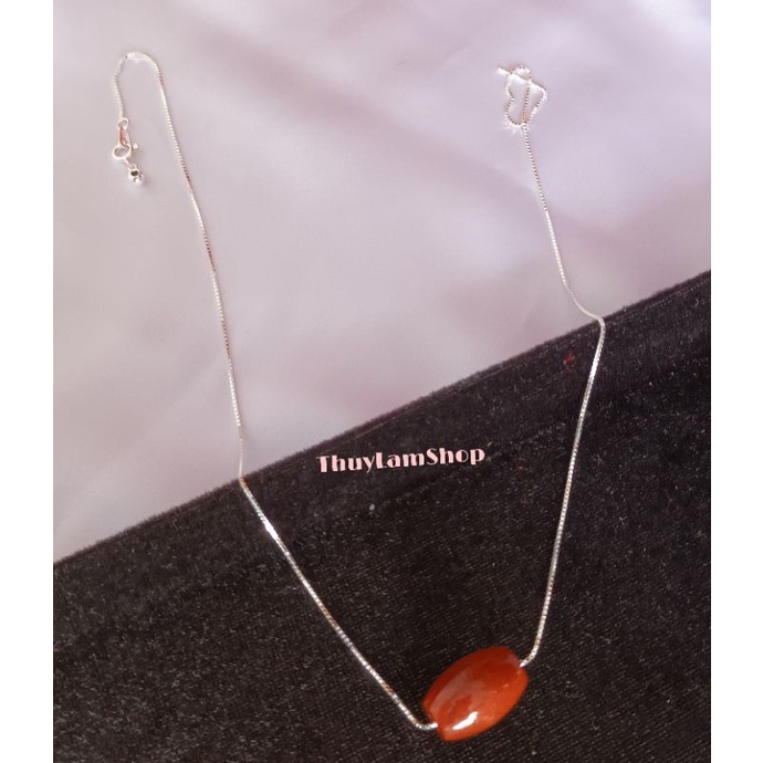 Vòng cổ dây chuyền bạc 925 mix lu thống đá đỏ may mắn đầu xuôi đuôi lọt