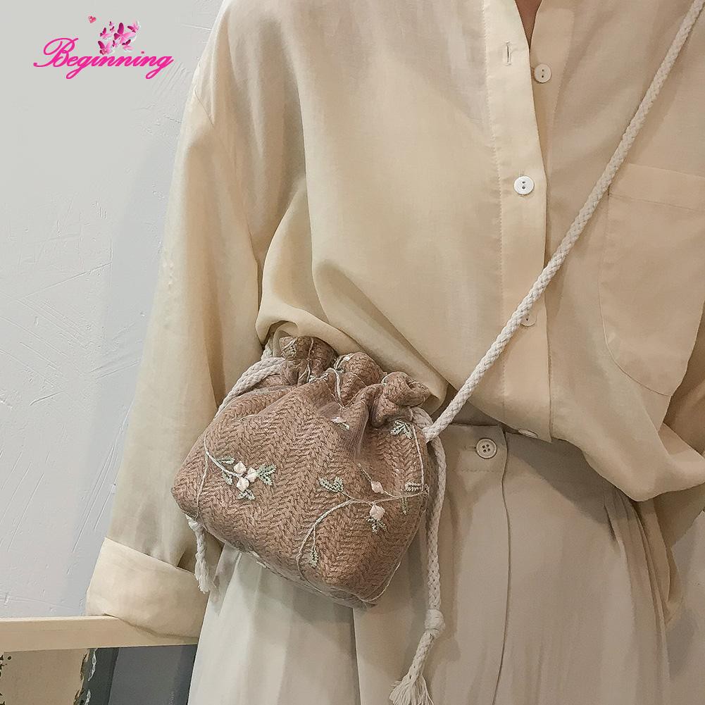 Beginning - Túi dệt kim đeo chéo thêu hoa xinh xắn dành cho nữ