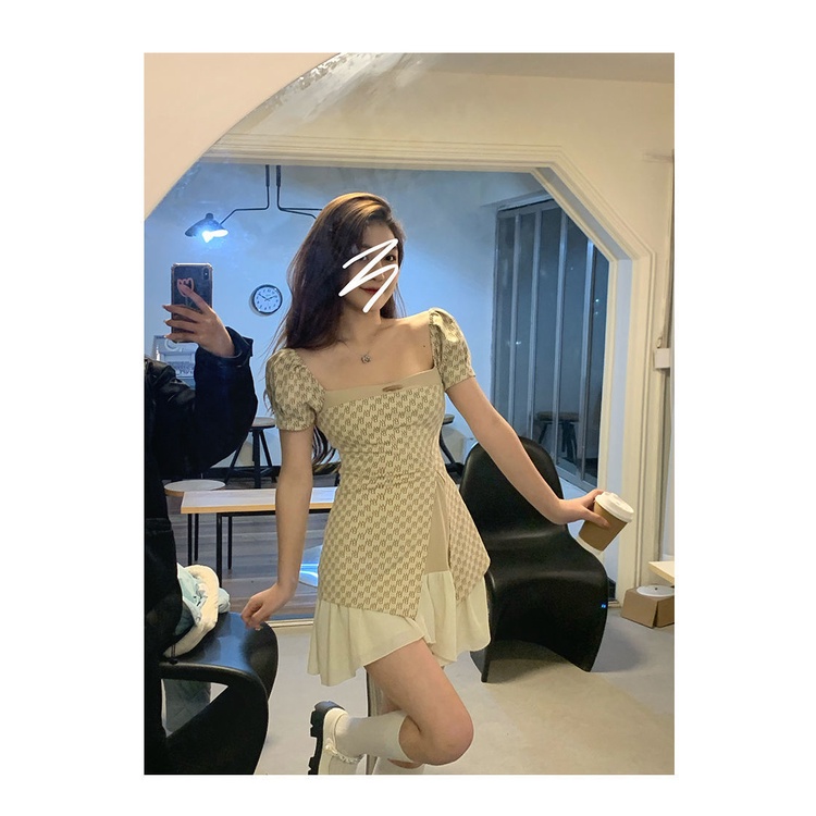 Đầm Cổ Vuông Nhấn Eo Phong Cách Retro Thời Trang Xuân Hè Hàng Mới