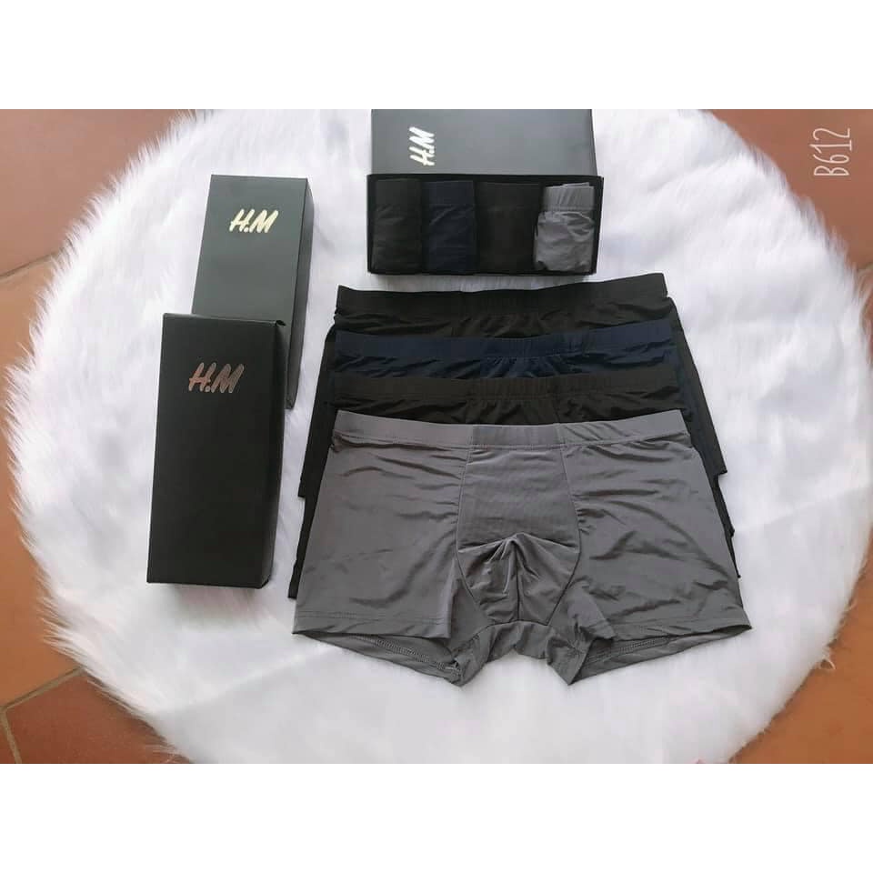 Hộp 4 Quần Lót Boxer, Sip Đùi Thun Lạnh Cao Cấp Kháng Khuẩn Ngăn Mùi Dành Cho Nam
