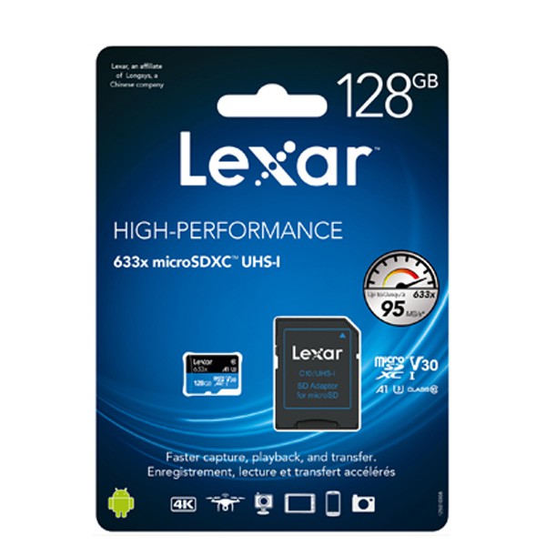 (CÓ SẴN) Thẻ nhớ Lexar 128Gb 633x Micro SDXC UHS-l V30 - 95MB/s - Tặng kèm áo thẻ (SD Adapter)