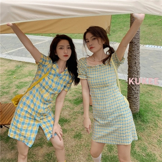 Đầm ngắn tay kẻ sọc kiểu retro thời trang mùa hè 2021 cho nữ