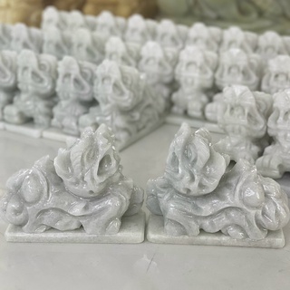 Tỳ hưu phong thủy đá trắng non nước, đá vân gỗ - dài 10cm