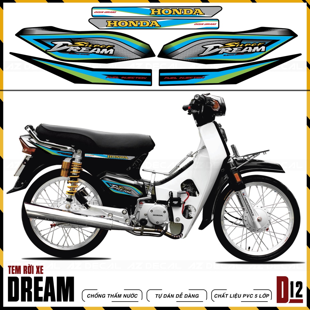 Tem Rời Thiết Kế Chữ Super Dream Dành Cho Xe Dream Thái &amp; Việt | D12 | Decal Chế Dream 110 100 Chống Nước, Chống Bay Màu